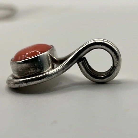 TAXCO TJ-75 PINK CORAL AND STERLING PENDANT ON A STERLING SILVER 20” SNAKE CHAIN - Picture 8 of 12